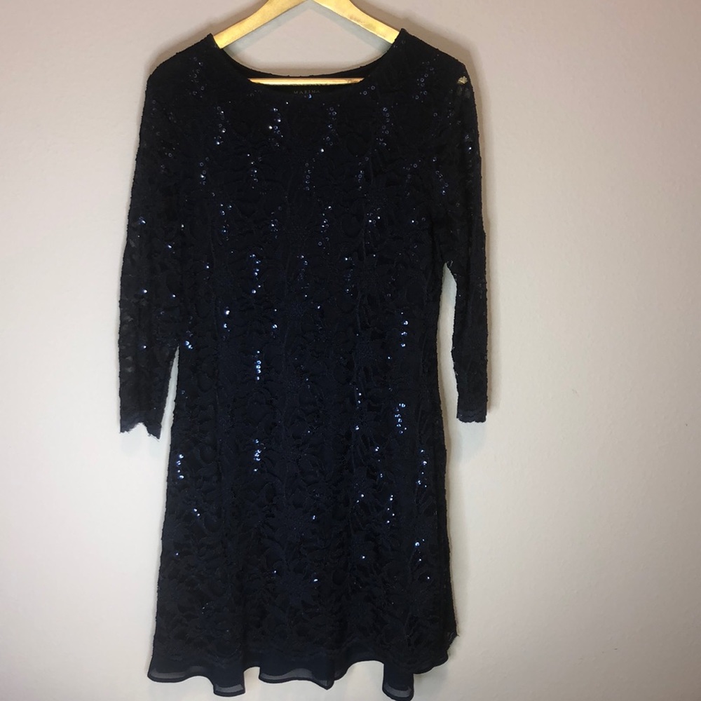 Navy Blue Lace Sequin Dress